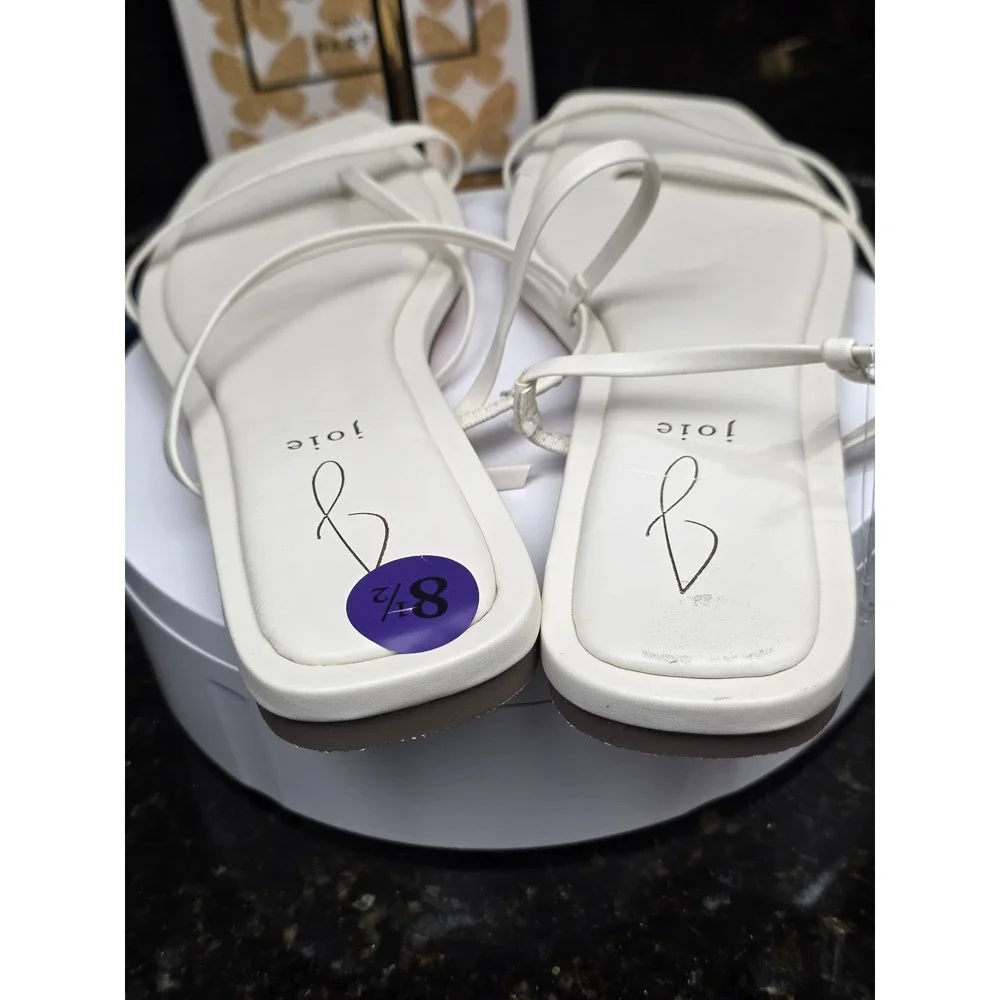 Joie Glory Sandal 8.5 White Strappy Square Toe Minimalist Flat Ankle Wrap Sandal
